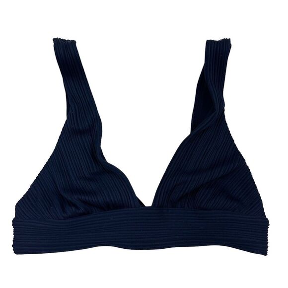 Robin Piccone Navy Blue Ava Bikini Top Ribbed Triangle Adjustable Straps Size XS - Picture 1 of 10